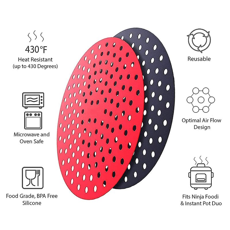 Tapis de revêtement de friteuse à Air en Silicone, antiadhésif, revêtement intérieur de cuisson pour accessoires de cuisine, rond et carré réutilisable