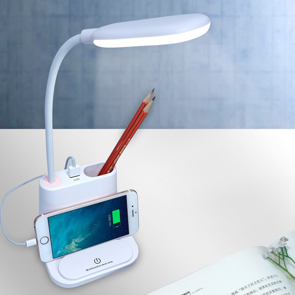 NewUSB Wiederaufladbare LED Schreibtisch Lampe Berühren Dimmen Einstellung Tisch Lampe Telefon Halter Lesen Licht Mit Fan Pinsel Topf Lampe