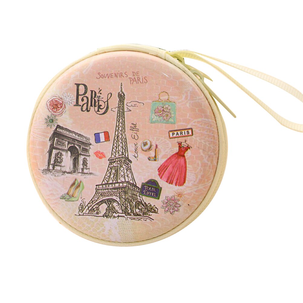 1PC Portable Key Wallet Pouch Bag Mini Cute Unisex Women Round Headset Paris Eiffel Zipper Coin Purse: Orange