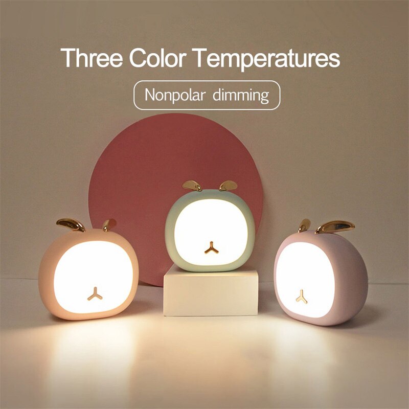 Niedliches nachtlicht in form eines rehs oder hasen, kinderzimmerlampe für kinder und babys, stufenlos berührungsempfindlich, usb-wiederaufladbar, tischlampe, heimdekoration, ornamente