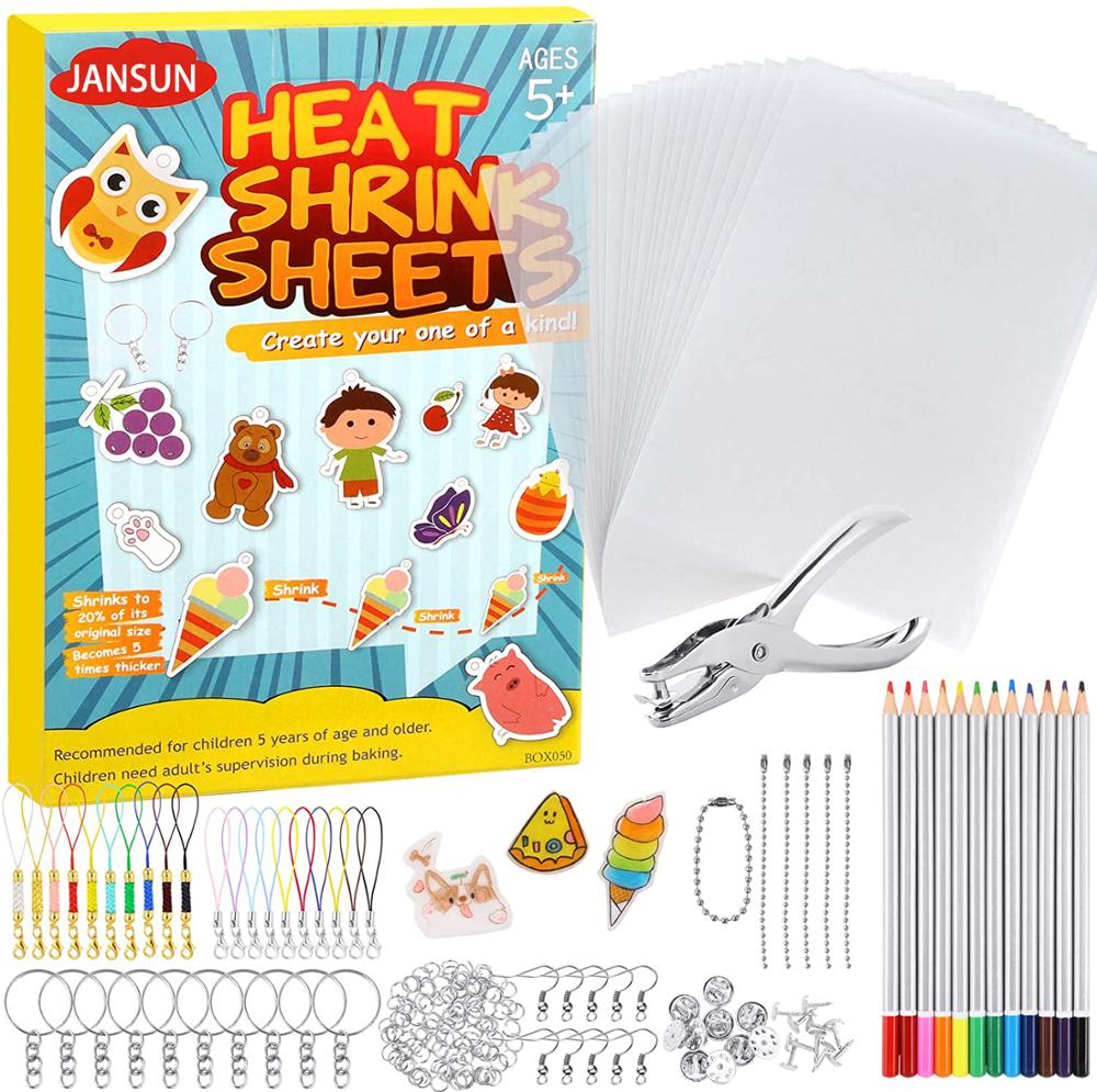 198 sztuk Shrinky Dinks zestaw z tworzywa sztucznego arkusz termokurczliwy papier artystyczny dziurkacz breloki ołówki rysunek dostaw kreatywny uroki producent