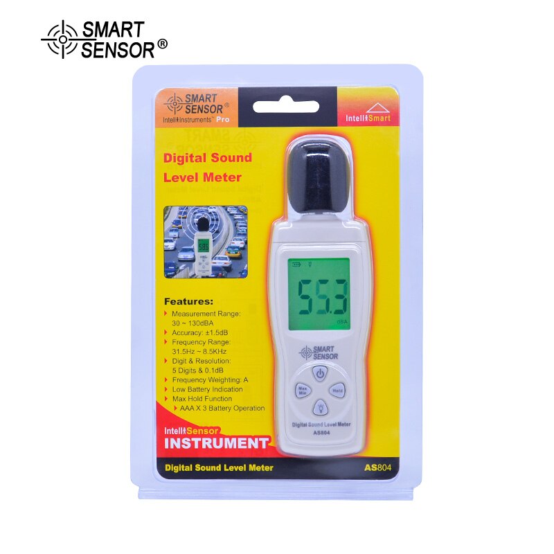 SMART SENSOR AS804 Digital sound level meter 30-130dB Noise dB Decibel meter monitor Tester Metro Noise Tester Diagnostic-tool