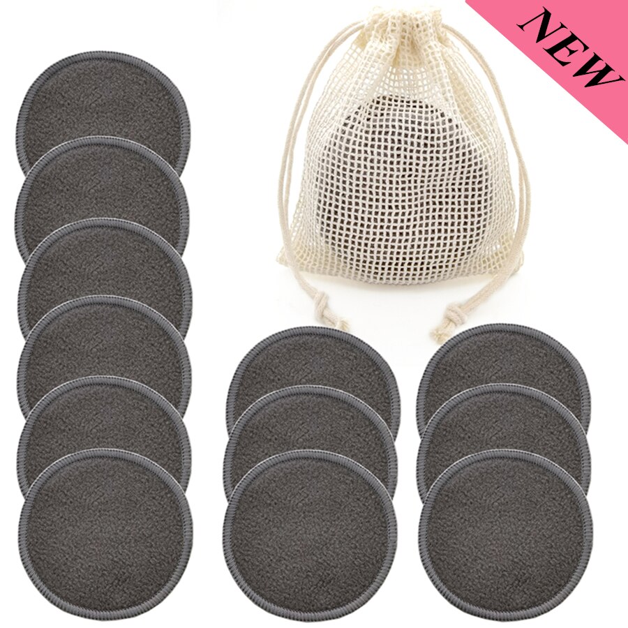 Reusable Bamboo Makeup Remover Pads Cotton 12pcs/Pack Microfiber Washable Rounds Cleansing Facial Tools Make Up Removal Pad: New Light Gray