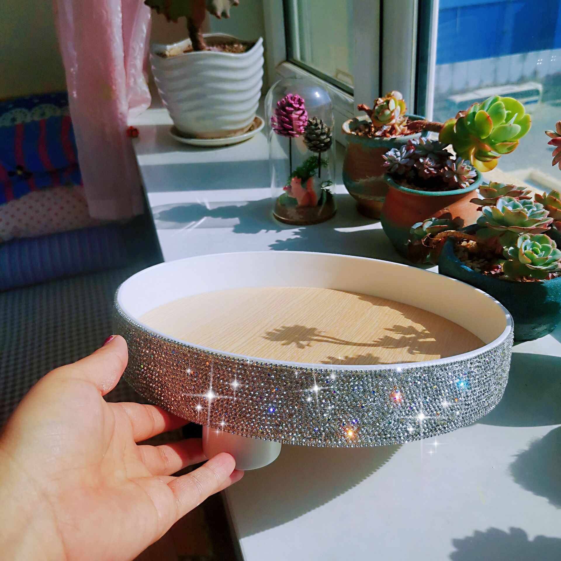 Bling Rhinestones Makeup Organizer Large Cosmetic Storage Box Jewelry Nail Polish Makeup Container Office Sundries Storage Boxes