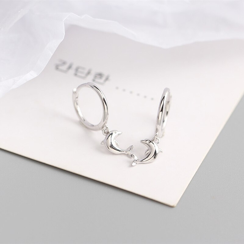 CANNER 925 Sterling Silver Cute Bee Dolphin Pendant Hoop Earrings for Valentine's Day Anniversary Circle Pendientes Fine Jewelry: silver color3