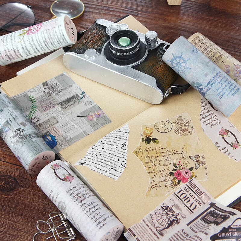 Retro engelsk tidning washi tejp vintage bred maskeringstejp dekorativ tejp klistermärke scrapbooking dagbok brevpapper