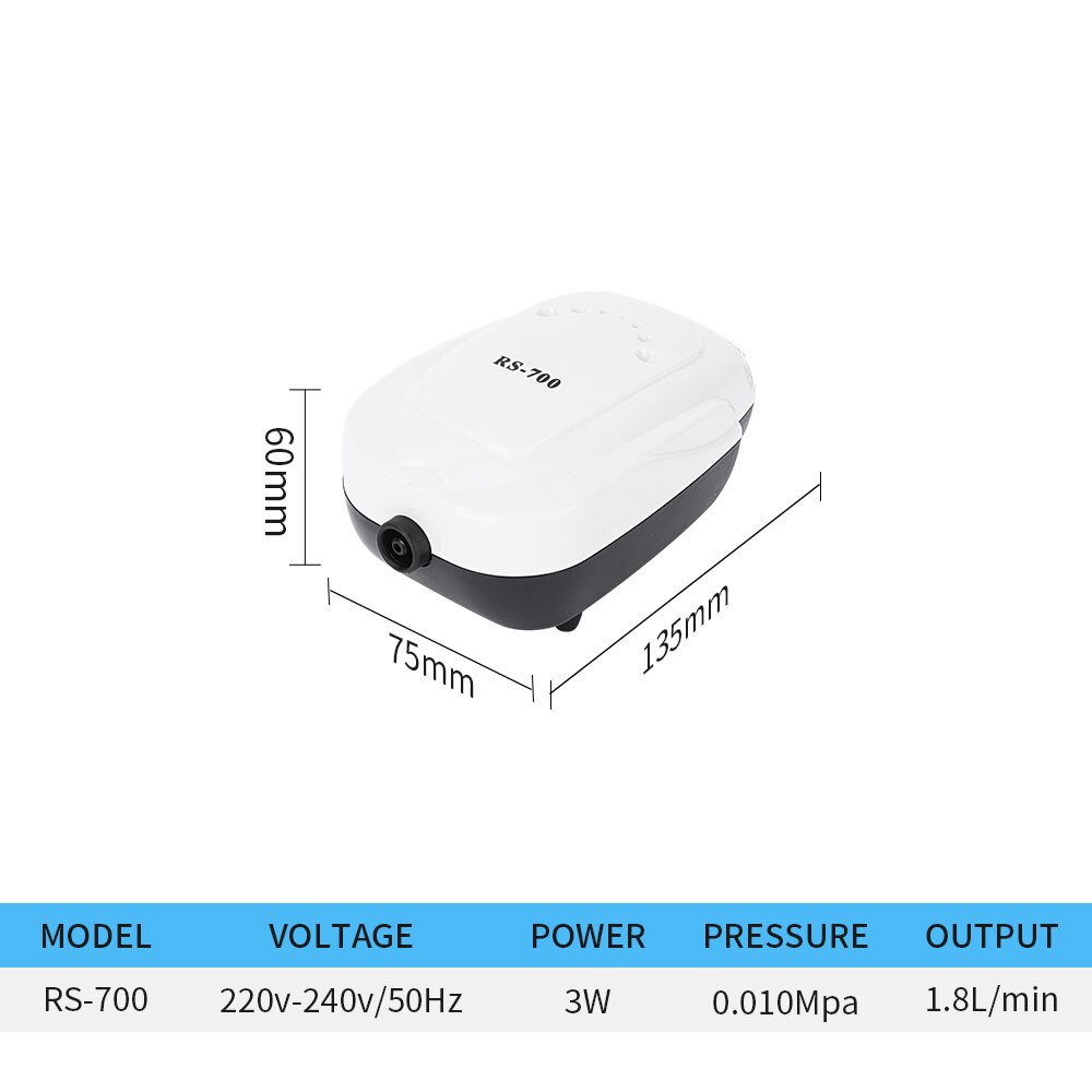 Ultra Silent Aquarium Air Pump Fish Tank Increasing Compressor Single Double High Energy Outlet Oxygen Pump Aquatic Accessories: RS-700 / EU Plug