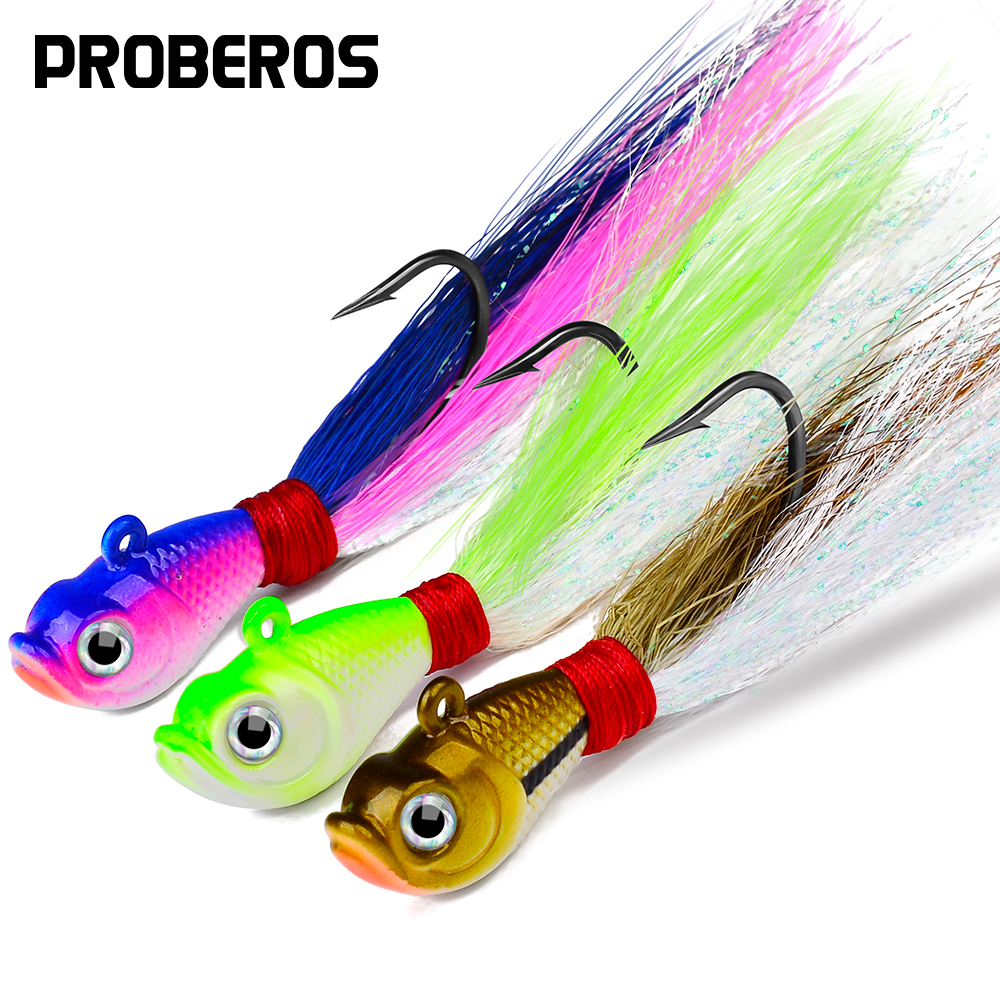 PROBEORS 1 cebo duro de Metal con plumas, 5 colores 7g 14g 28g 42g 56g anzuelos con cabeza de anzuelo para cebo blando, aparejos de pesca al aire libre