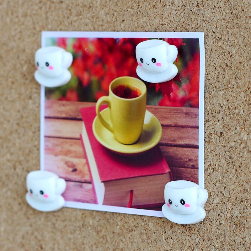 Chinchetas decorativas de 6 uds., pasadores pequeños con forma de vaso sonriente, tachuelas originales con forma de corcho, alfiler para pared de fotos, papelería para oficina
