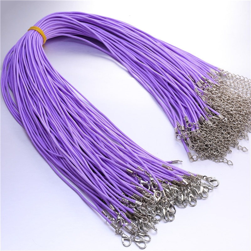 50 sztuk kolorowy skórzany sznur wosk liny łańcuch wosk naszyjnik ze sznurka wisiorek dla DIY Handmade karabińczyk sznurek biżuteria łańcuchy: Purple