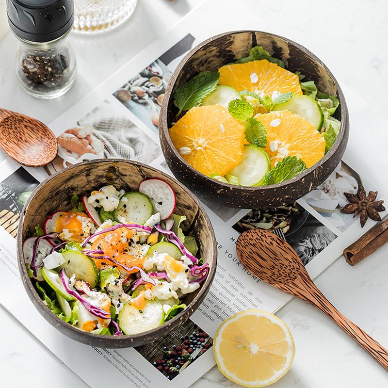 Eco Vriendelijke Natuurlijke Kokosnoot Kom Houten Ramen Fruit Salade Noedelkom Rijstkom Craft Decoration Leuke Soepkom Set