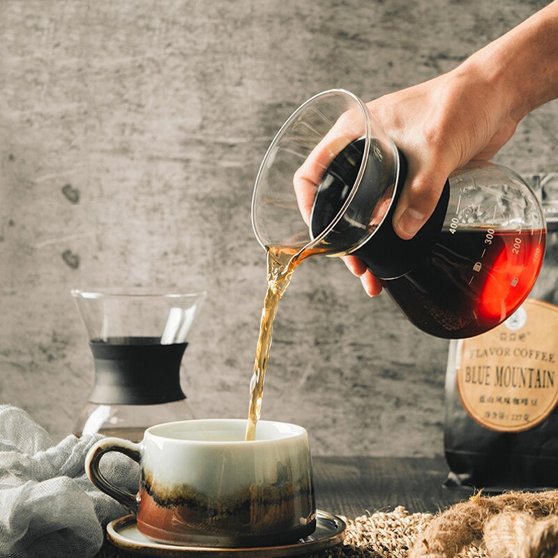 Taza de café de vidrio reutilizable, taza para café casera, cafetera hecha a mano, tetera con goteo de hielo, juego de café hecho a mano portátil