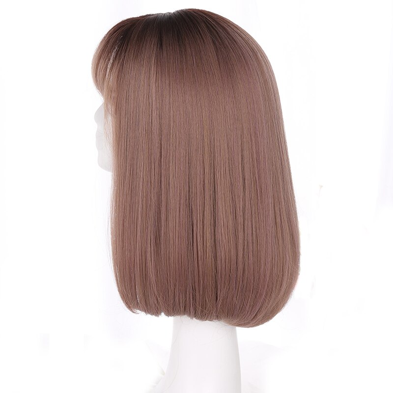 Yiyaobess, estilo coreano, peluca sintética de pelo medio largo de Bob con flequillo, raíces oscuras, pelo Ombre, lino, gris, pelucas de mujer rectas naturales