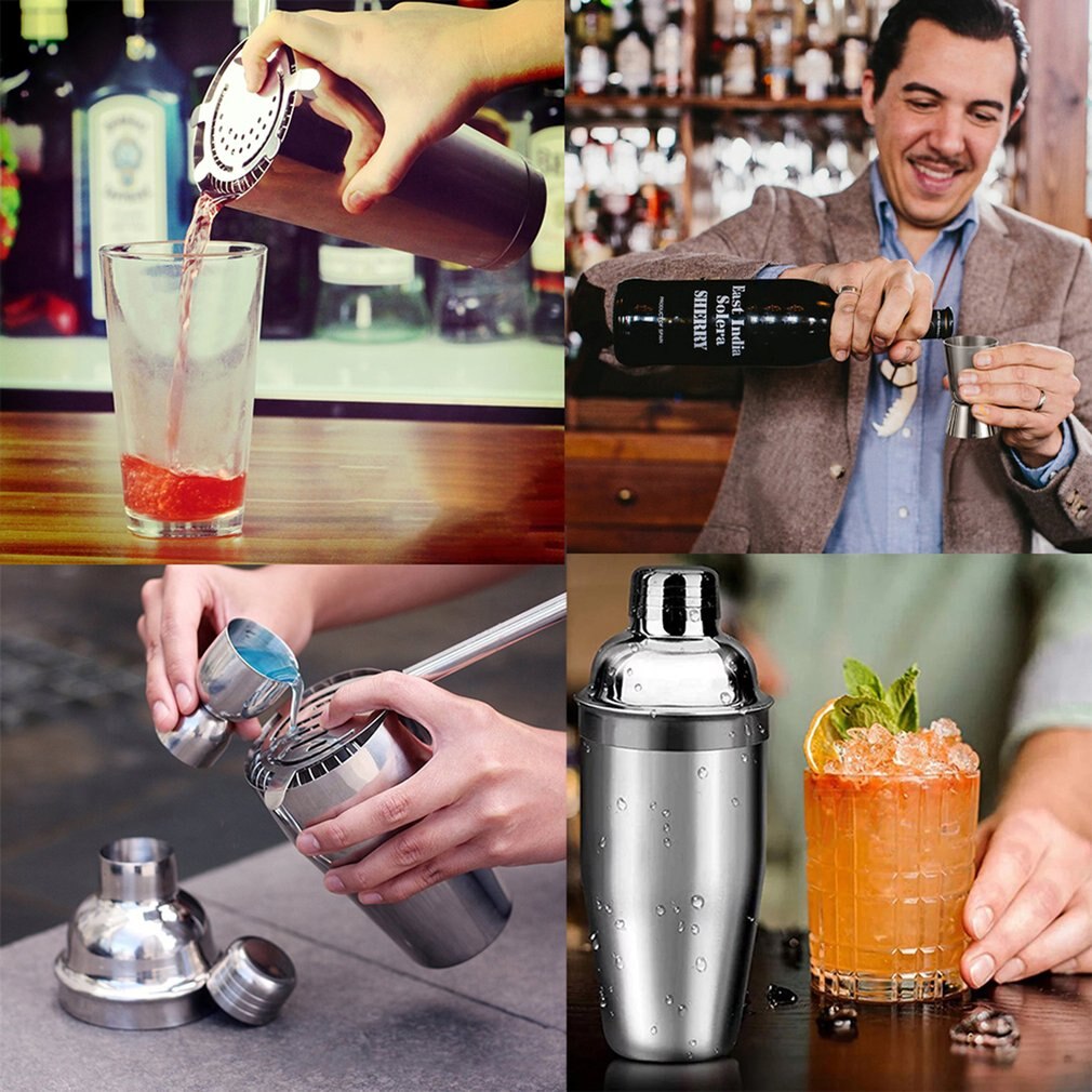 Juego de 10 piezas de utensilios de Bar de acero inoxidable, coctelera con estante de madera