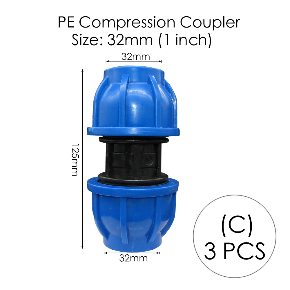 MUCIAKIE 20 25 32 40 50 60MM HDPE Compression Coupler Garden Water Connector PP Thread Irrigation Pipe Quick Connecter Fittings