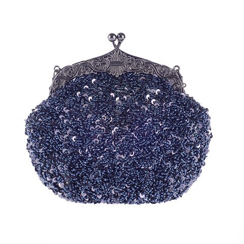 Solid Beading Hobos Bag Shiny Sequined Woman Evening Bag Luxurious Clutch Handbag Wallet Retro Old Shanghai Style with Cheongsam: Dark Gray