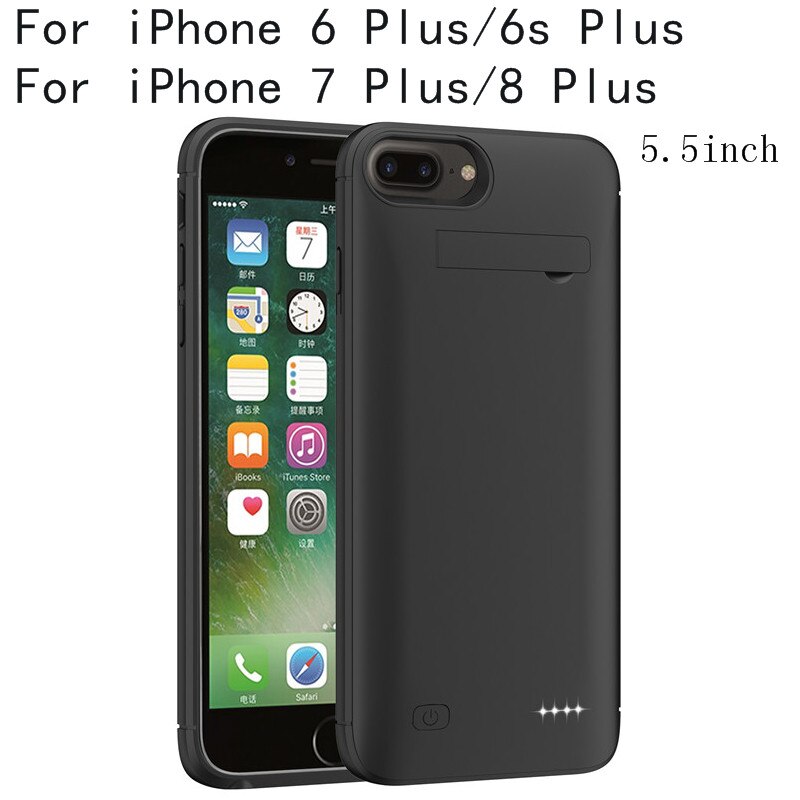 Batterij Case Voor iphone XR X XS Max Slanke Power Bank Charing Case Voor iphone 6 6S 7 8 Plus Batterij charger Case Stand Back cover: 5.5 inch-Black