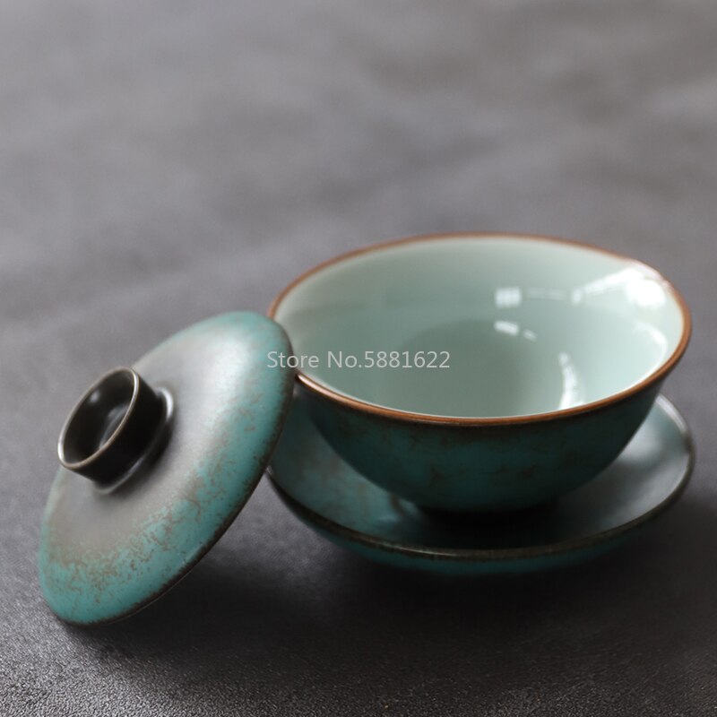 Grøn keramisk gaiwan teaup kung fu te sæt drinkware