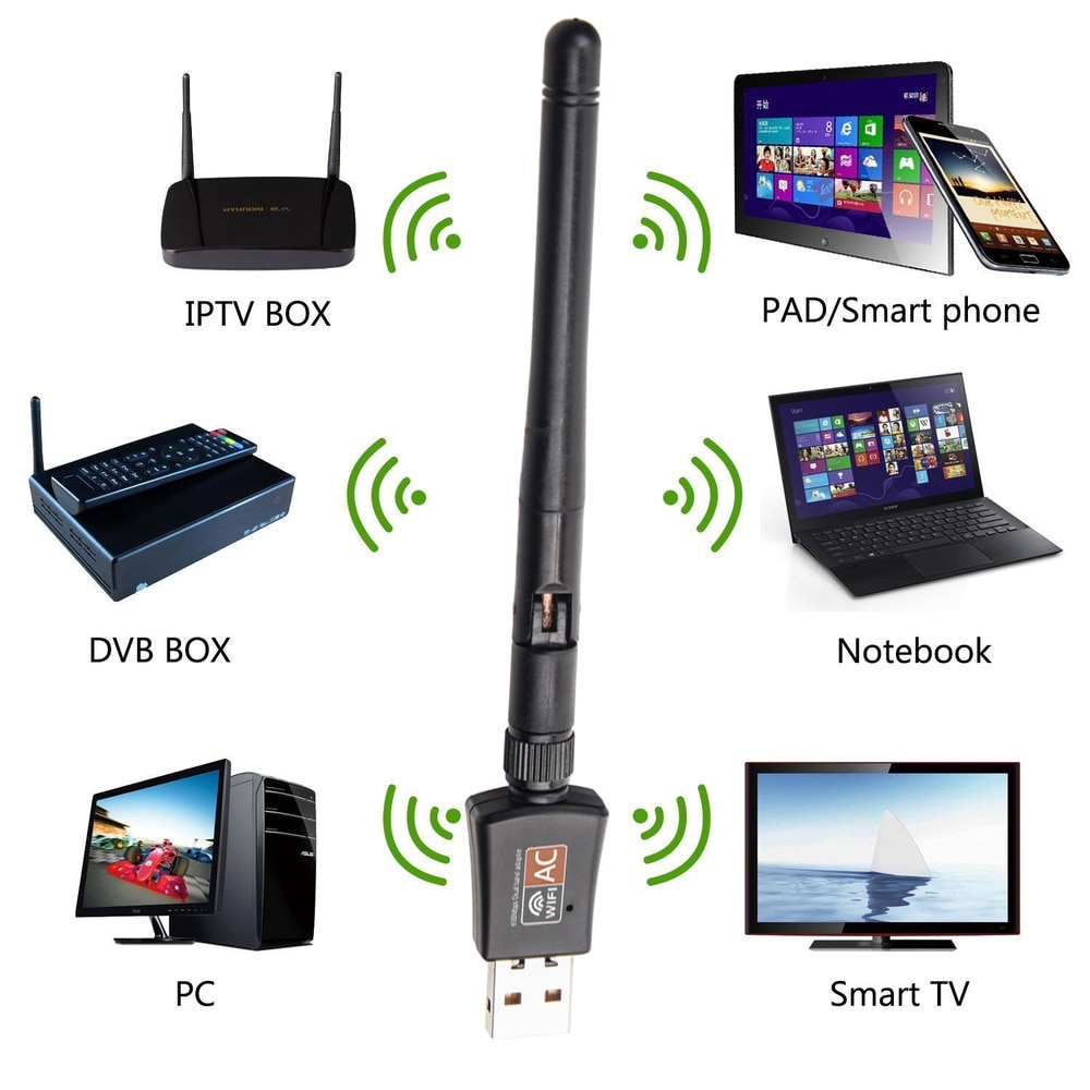 Ykstar tv stick wifi adapter usb dual band 600 mbps 5/2.4 ghz antenne dongle lan til windows xp win 7 8 10 mac vista netværkskort