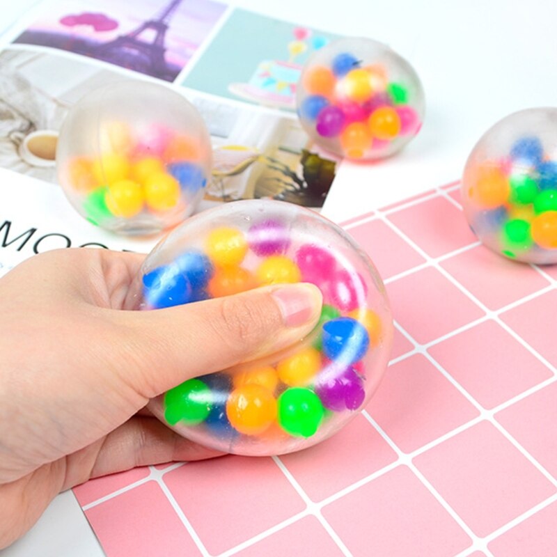 Colorful Beads Grape Ball Stress Squeeze Toy Kneading Decompression Soft Squeeze