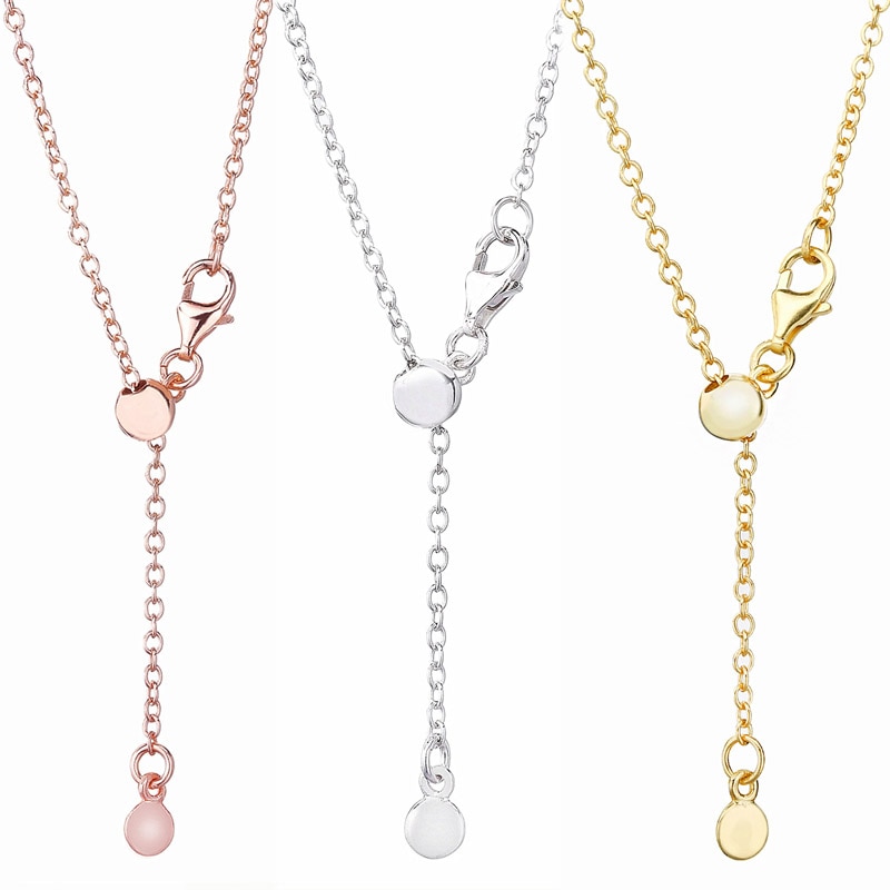 Nuovo 925 In Argento Sterling Collana In Oro Rosa e Argento Scorrevole Catenaccio Della Catena Della Collana Per Le Donne Regalo di Nozze Europa Dei Monili di Base