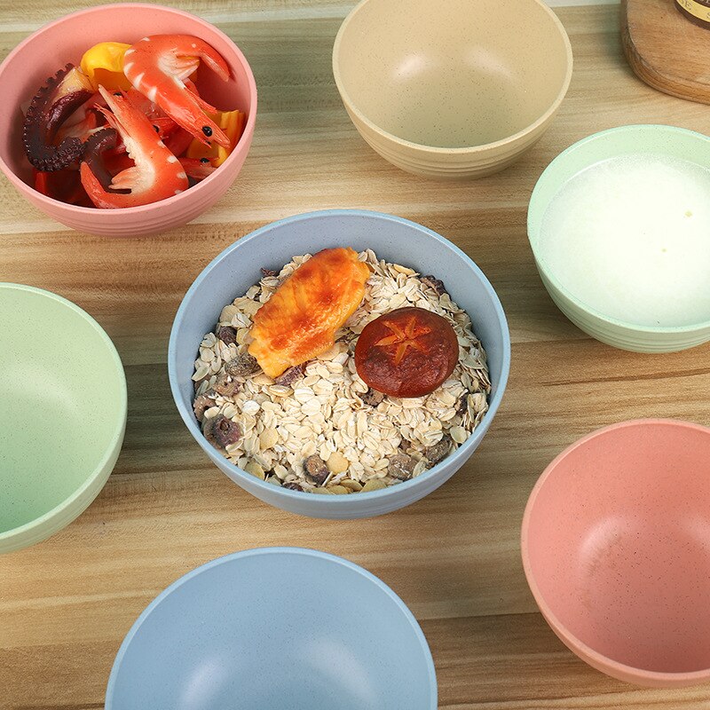 4 stücke freundlicher Schüssel Geschirr Platten für Lebensmittel Gerichte für Portion Suppe Geschirr Einzigen Kunststoff Nicht Zerbrechlich essen Weizen Stroh schüssel