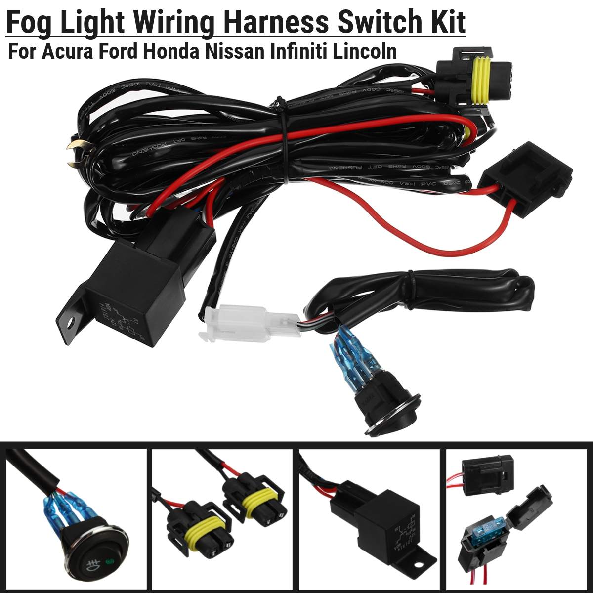 12V H11 Fog Light Lamp Wiring Harness Socket Wire Connector With 40A Relay LED Work Light Lamp Driving Offroad Universal