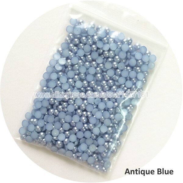 Antique Blue 5mm Half Round PEARLS Card Making Immitation Faux Cabochon Dome Pearl Beads Pearl Finish Loose Gems DIY Crafts: Default Title