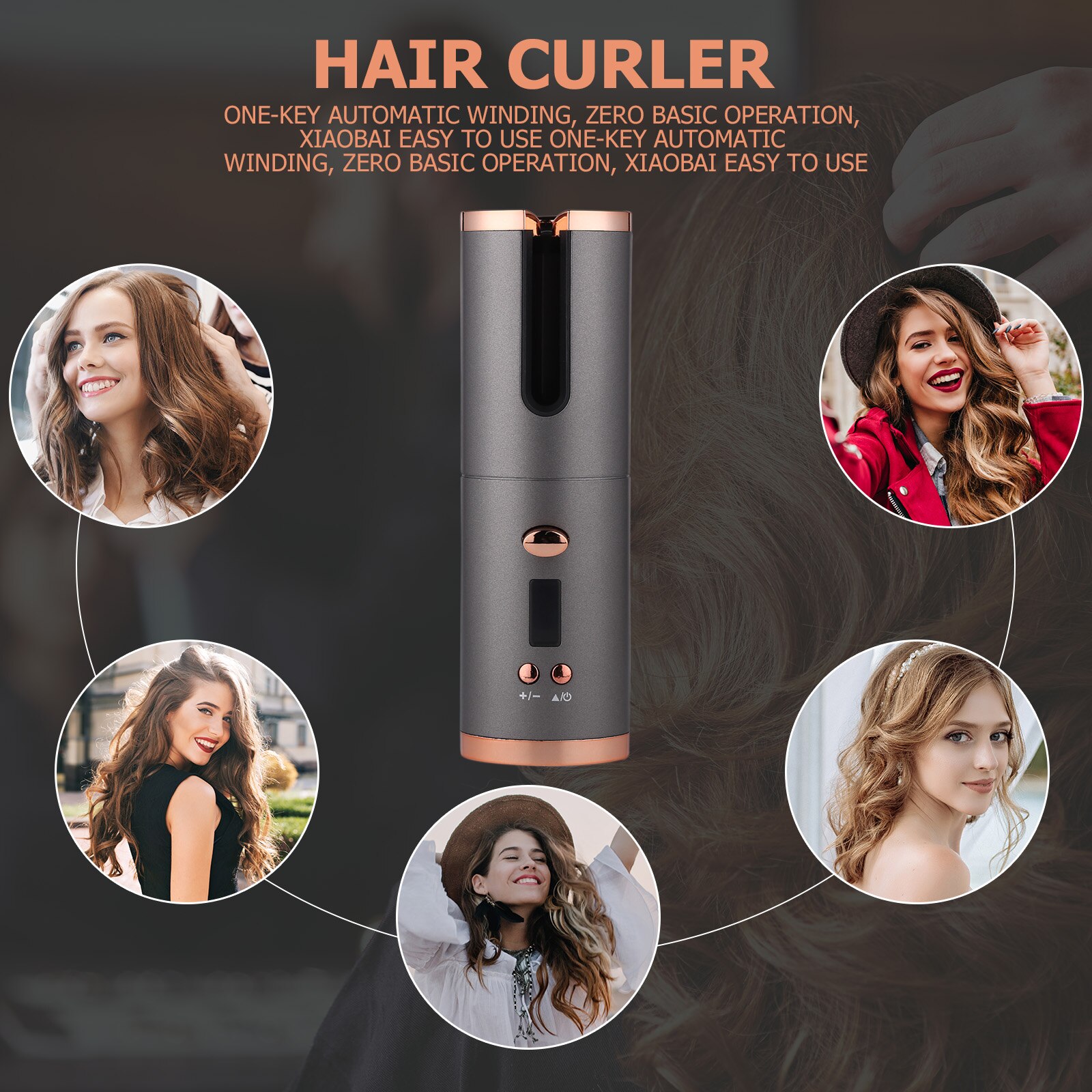 Automatic Hair Curler USB Cordless Rechargeable Auto Rotating Curling LED Display Temperature For Curly Machine Or Waves Hair