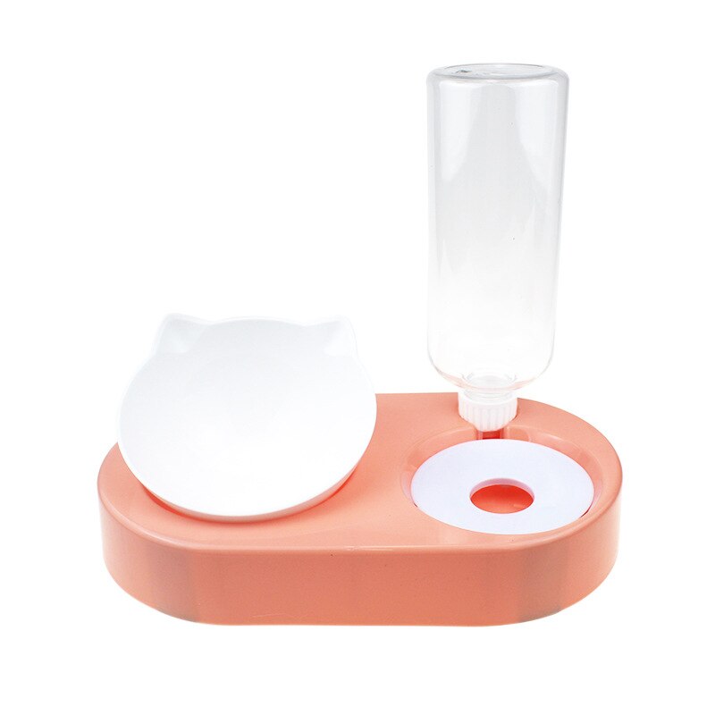 2-In-1 Huisdier Kat Kom Water Dispenser Automatische Water Opslag Kattenvoer Kom Water Container Kitten Drinken honden Feeder Waterer: Pink