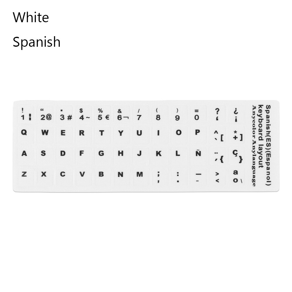 1 stk slidstærke tastaturklistermærker spansk/engelsk/russisk/dysk/arabisk/italiensk/japansk bogstaverstatning til bærbar pc: Hvid-spansk