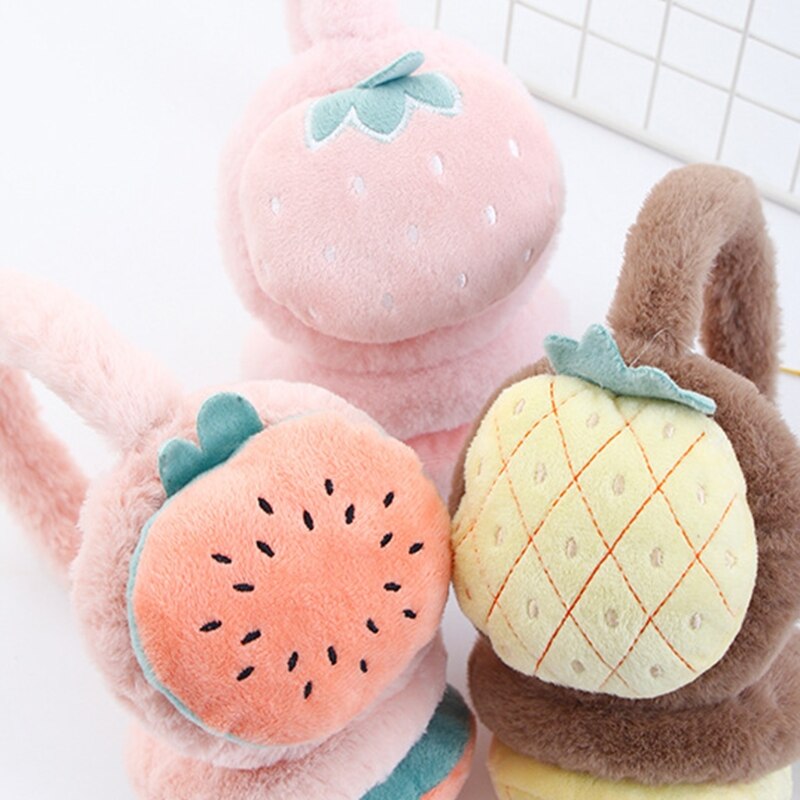 Ear Warmers For Kids Pink Strawberry Ear Muffs Girl Cute Plush Warm Soft Fluffy Cute Kawaii Winter Warm Earmuff Ear Muffs