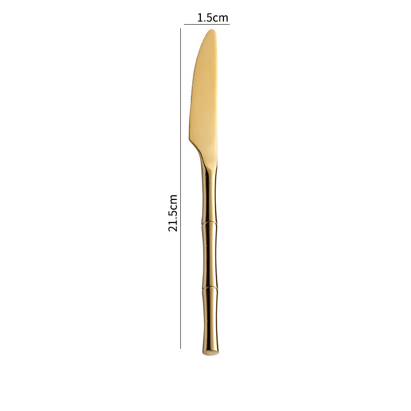 Fypo – ensemble de couverts créatifs avec manche en bambou, vaisselle occidentale en acier inoxydable 304, couverts à Steak, couteau, fourchette, cuillère, vaisselle: Golden-Dinner Knife