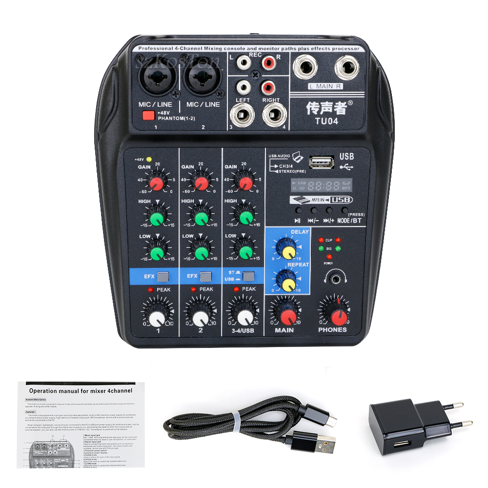 Studio professionale registrazione Console di missaggio Audio 4 canali Mixer Audio scheda Audio USB interfaccia Audio Mic 48V Phantom Power: Default Title