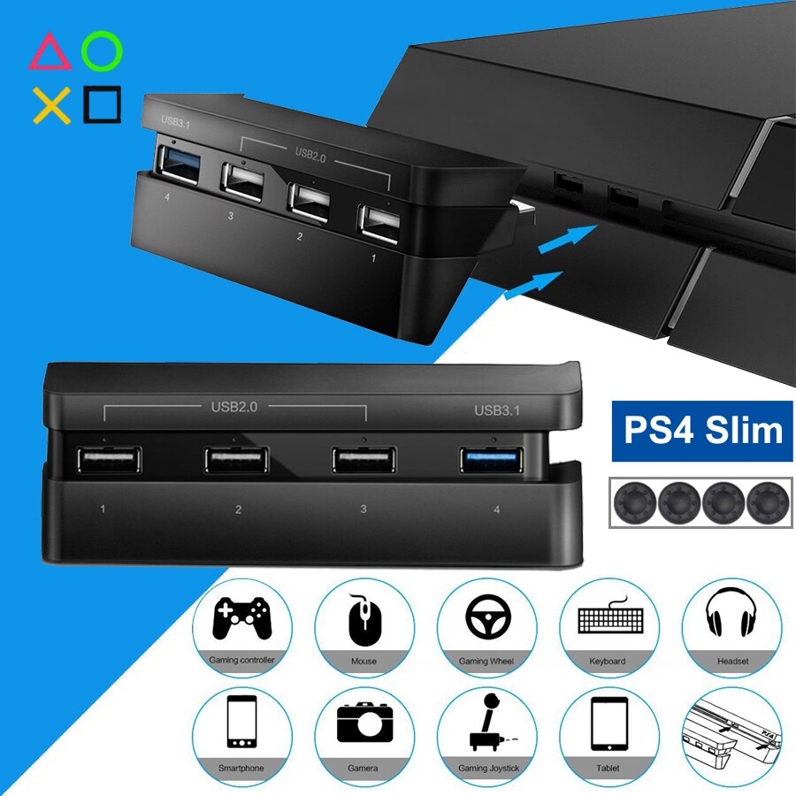 PS4 Delgado 4 en 1 Adaptador divisor de Hub USB para Sony PlayStation 4 Slim Play Station PS 4 consola de juegos accesorios