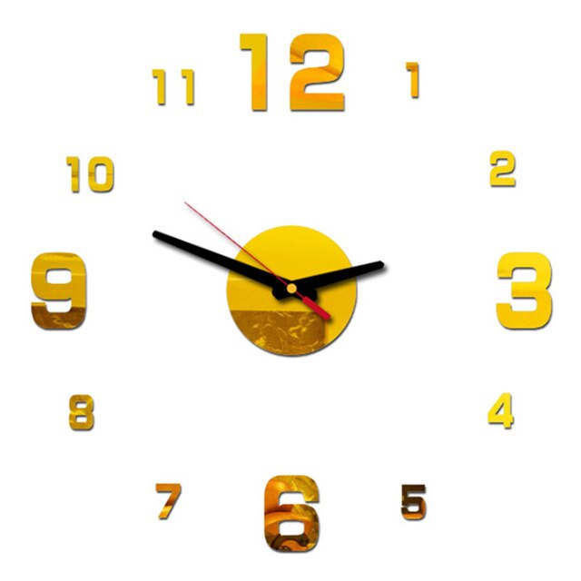 3D Acrylic Wall Clock Mirror Surface Sticker Home Office Room Decoration Red, Black, Gold, Silver (As Pictures Show): Gold