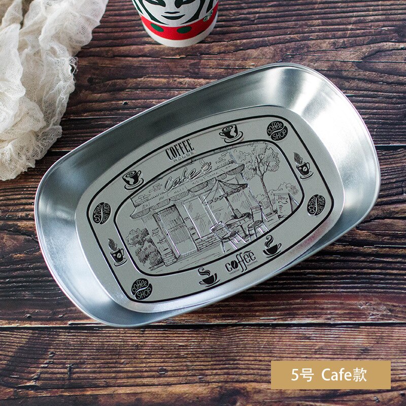 Europese Retro Ijzeren Plaat Boot Plaat Blik Lade Plaat Retro Metalen Snack Plaat Platen Keramische Houten Plaat Snack Gerechten: No.5 Cafe