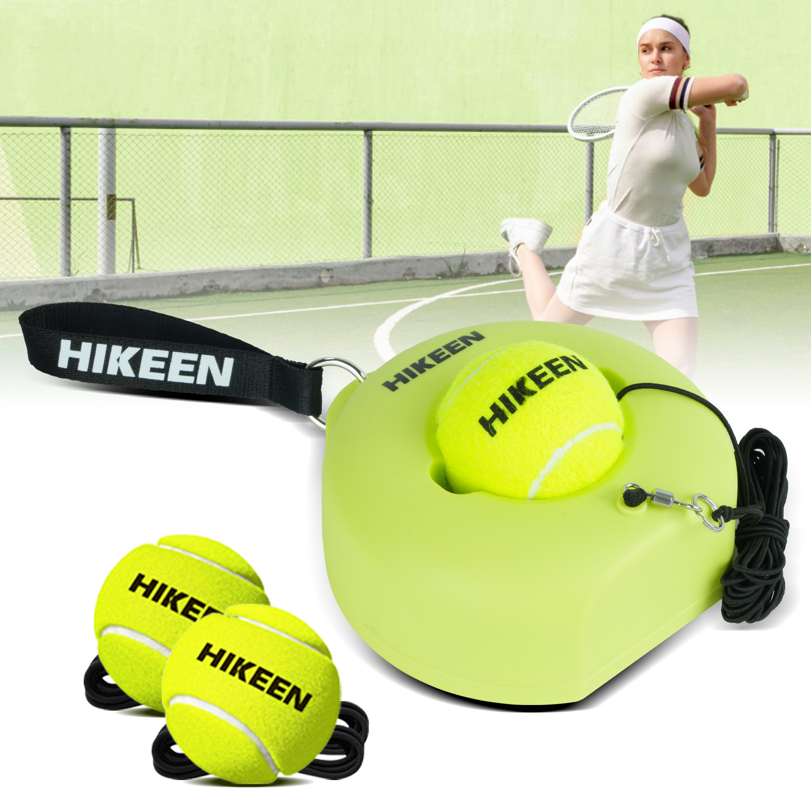 Hikeen Premium entraîneur de Tennis rebond avec Base en métal, ensemble d'entraînement de Tennis Solo Portable avec 3 balles à cordes hautement élastiques: MARRON