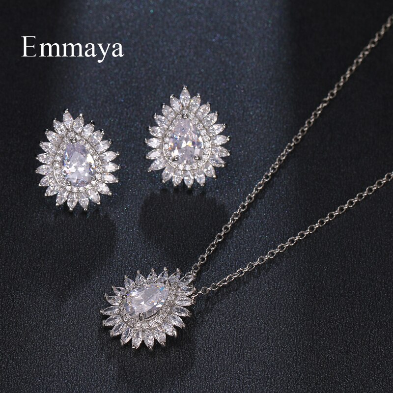 Emmaya clásico en forma de gotas de agua pendiente y collar Noble conjunto de joyería para mujer Zirconia decoración en banquete