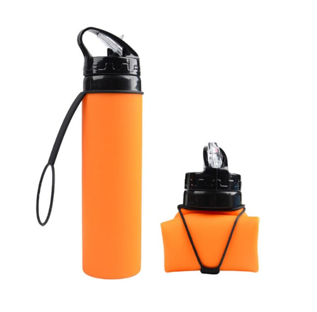 Plegable botellas de agua, portátiles plegable a prueba de fugas de silicona beber hervidor de agua al aire libre viajes de Camping deporte libre de Bpa botella para agua y bebidas: orange