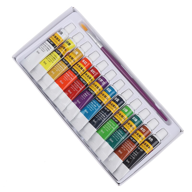 6 Ml 12 Verschillende Kleur Professionele Acryl Verf Aquarel Set Hand Muur Schilderen Borstel Geschikt Voor Schilderen