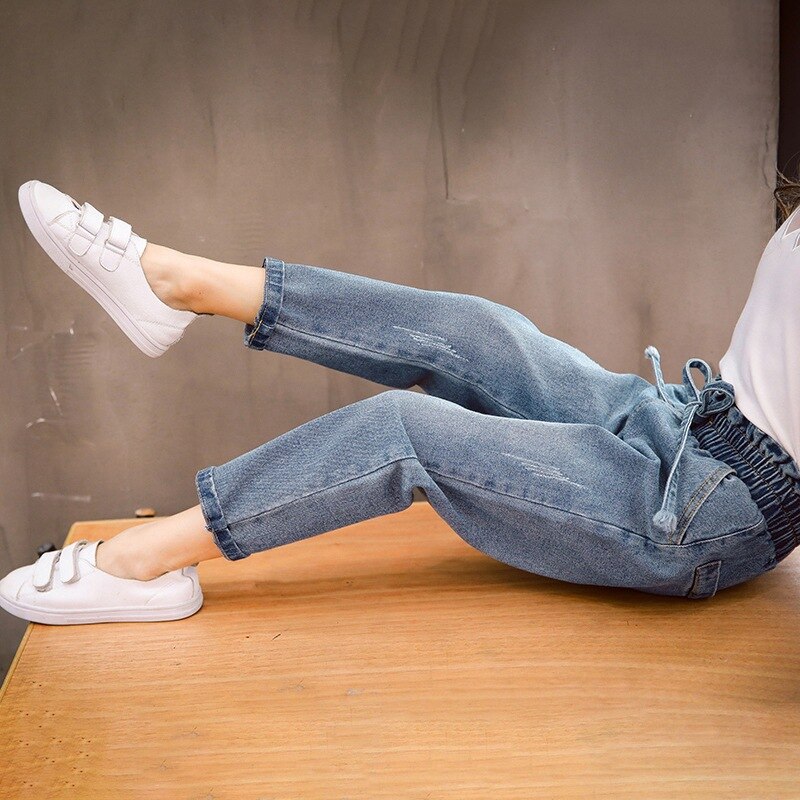 Jeansbukser for jenter uformelle barn solide dongeribukser vår høst barn flare jeans 3t 4t 8 12 13 år