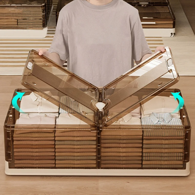 Opvouwbare Plastic Opbergdoos Met Wielen Onder Bed-Grote Capaciteit Slaapkamerkleding En Speelgoed Organizer