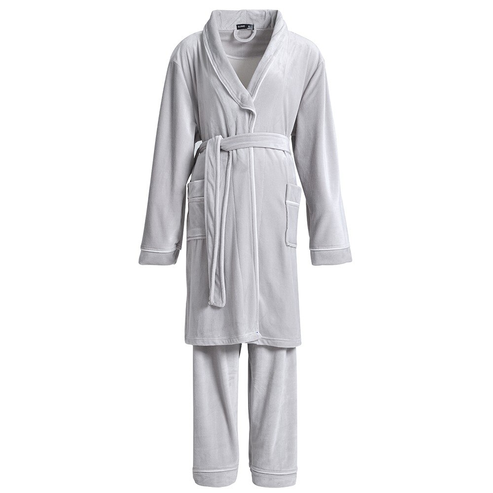 Bata de franela gruesa para hombre, Kimono de invierno, albornoz de lana de Coral suave, ropa de dormir para el hogar, camisón de gran tamaño, novedad: Gray / M
