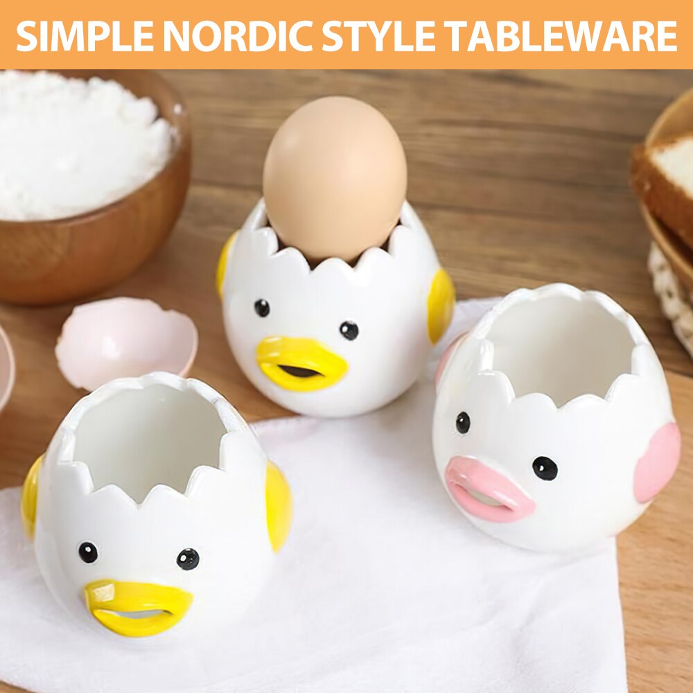DIOZO Cute Cartoon Chicken Egg Yolk White Separator Ceramics Ceramic Cartoon Chick Egg Separator Dining Cooking Kitchen Gadget
