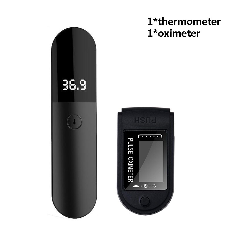 Tensiómetro Digital para muñeca, esfigmomanómetro, oxímetro de pulso para dedo, termómetro IR sin contacto, conjunto de Monitor de salud para el hogar: 2pcs set