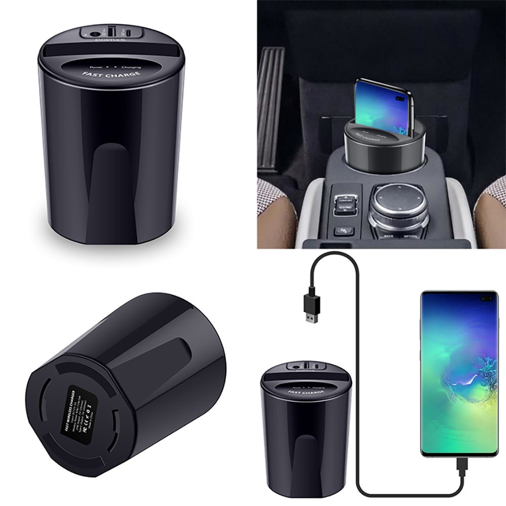 10W Car Wireless Charger Cup with USB Output for iPhoneXS XR/X/8 Airpods 2 SAMSUNG Galaxy S9/S8/Note10/Note9 car Charging holder