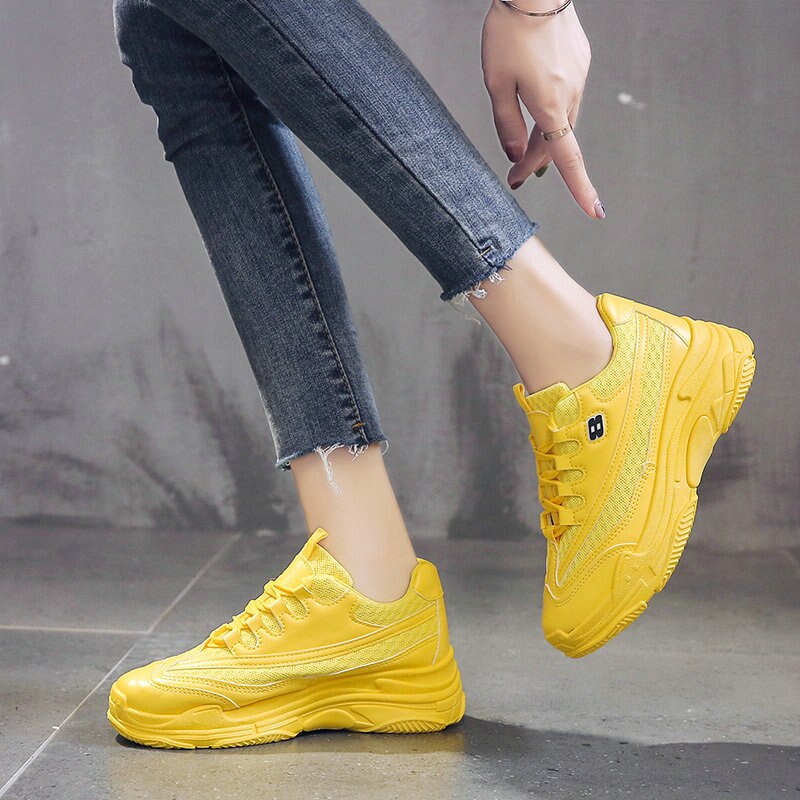 Yellow Baskets Femme Semelle Epaisse Tennis Femme Confortable