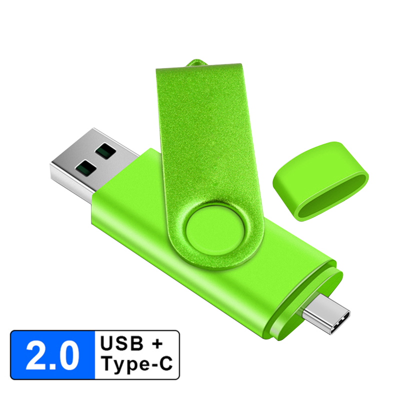 Metal otg 2 em 1 tipo c pen drive 128gb usb memória vara 4gb 8gb 32gb 64gb 128gb cle usb cle usb flash drive memoria usb: green / 128 GB