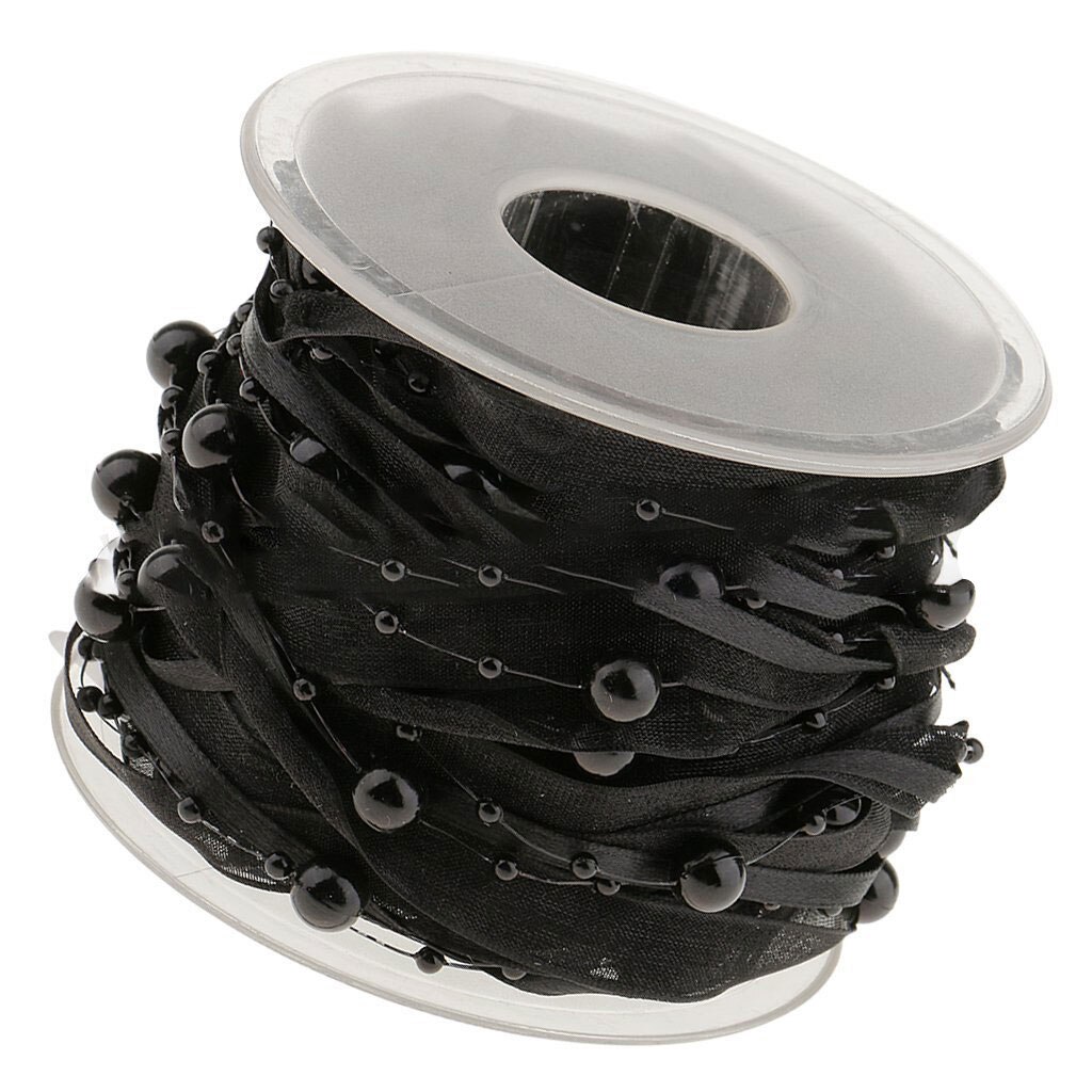 Ruban de décoration en chaîne de perles | 12 couleurs, ruban Transparent pour décoration faite à la main, bricolage: Black